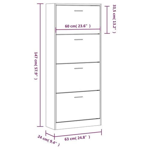 Skoskab 63x24x147 cm konstrueret træ røget egetræsfarve