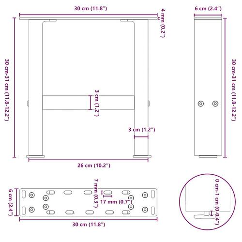Sofabordben 2 stk. 30x(30-31) cm stål sort