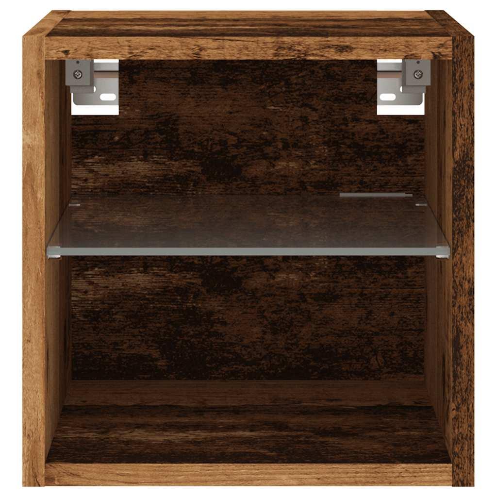 Væghængt tv-bord med LED-lys 30x28,5x30 cm gammelt træ