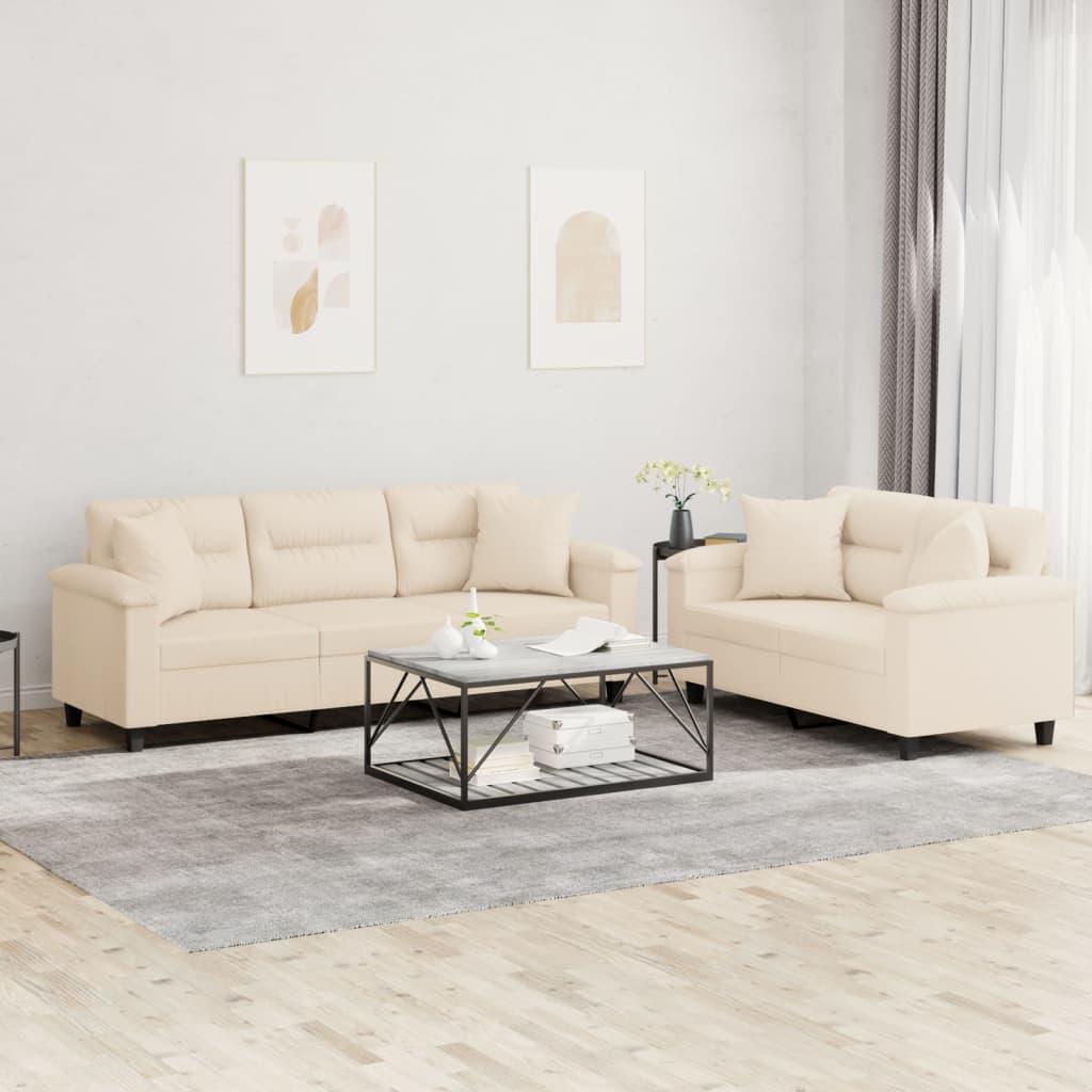 Sofasæt i mikrofiber - 2- og 3-personers med puder, beige billede