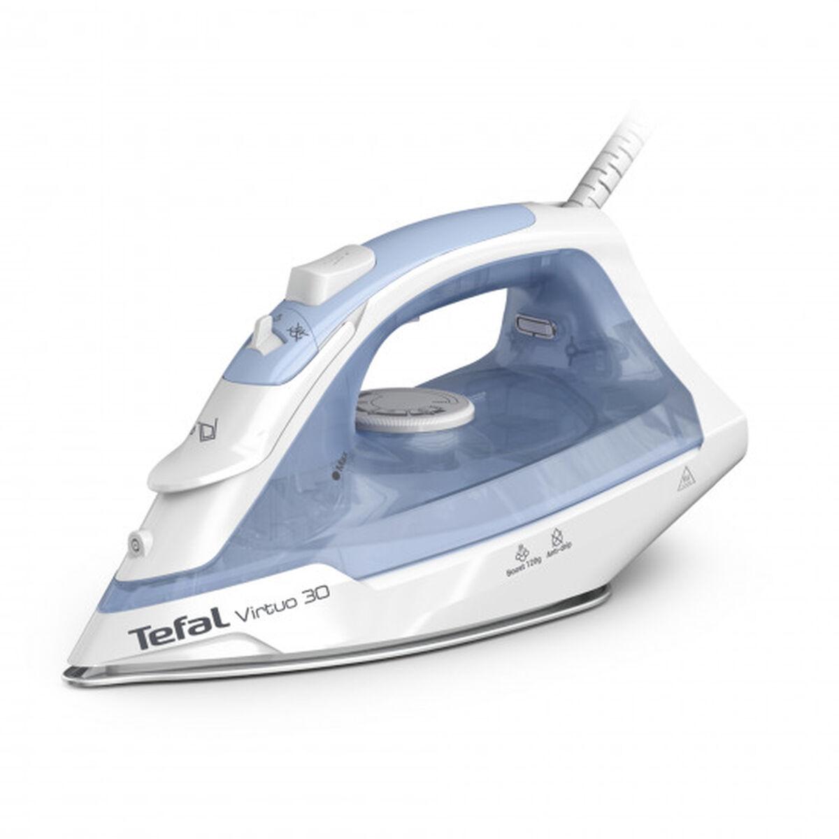 Tefal Virtuo 30 FV2C41E0, Tør & dampstrygejern, Keramisk strygesål, 1,9 m, 120 g/min, Blå, Hvid, 27 g/min