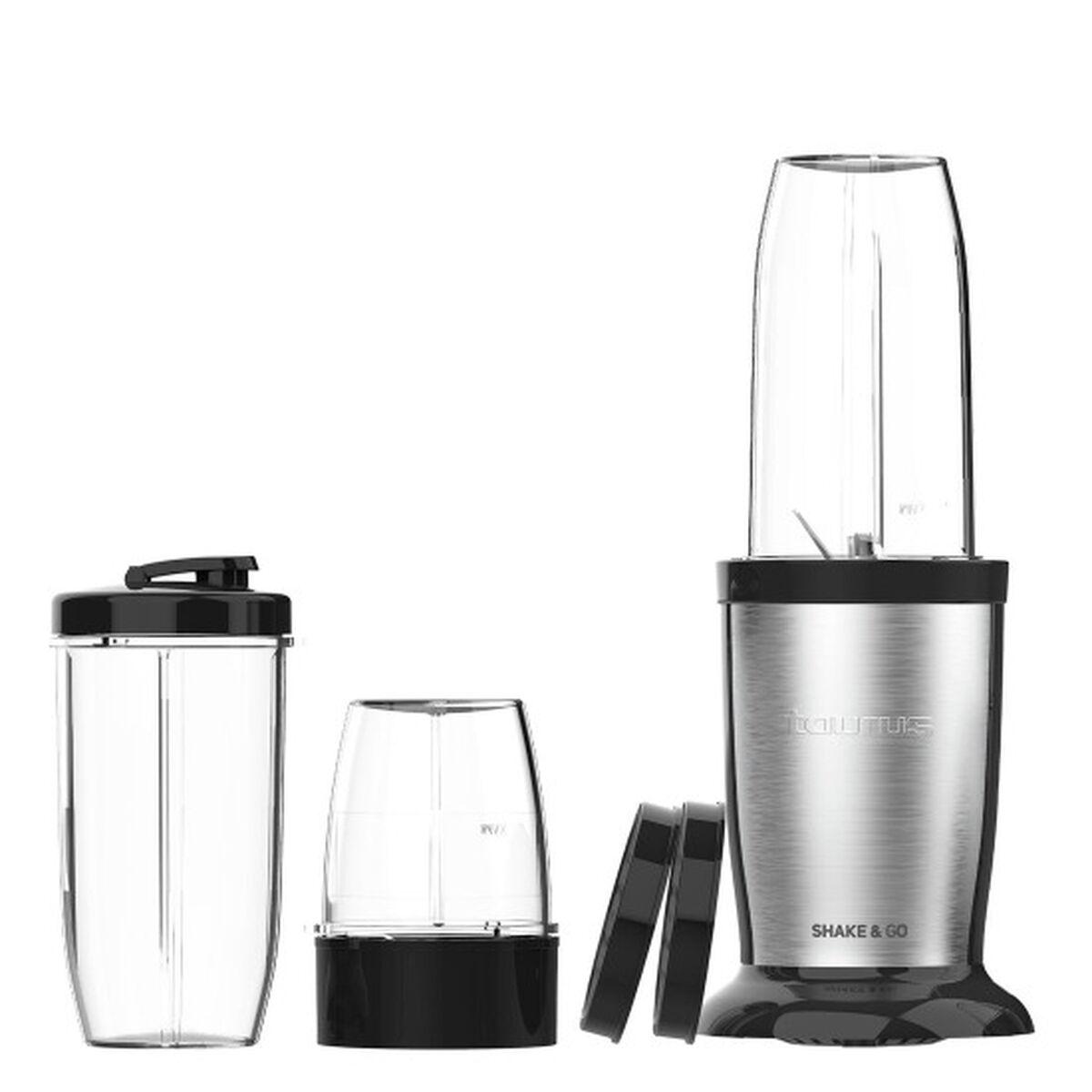 Taurus Shake & Go, Bærbar blender, 0,5 L, Impulsfunktion, Knusning af is, 800 W, Sort, Rustfrit stål, Transparent