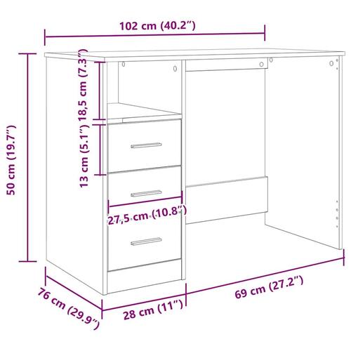 Skrivebord 102x76x50 cm konstrueret træ antikt trælook