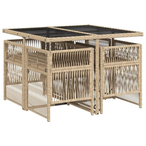 Spisebordssæt til haven 5 dele med hynder polyrattan beige