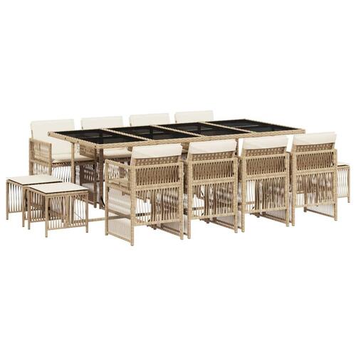 Spisebordssæt til haven 13 dele med hynder polyrattan beige