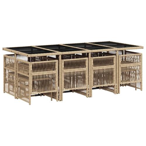 Spisebordssæt til haven 13 dele med hynder polyrattan beige