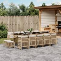 Spisebordssæt til haven 15 dele med hynder polyrattan beige