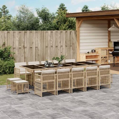 Spisebordssæt til haven 15 dele med hynder polyrattan beige