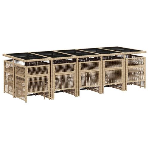 Spisebordssæt til haven 15 dele med hynder polyrattan beige