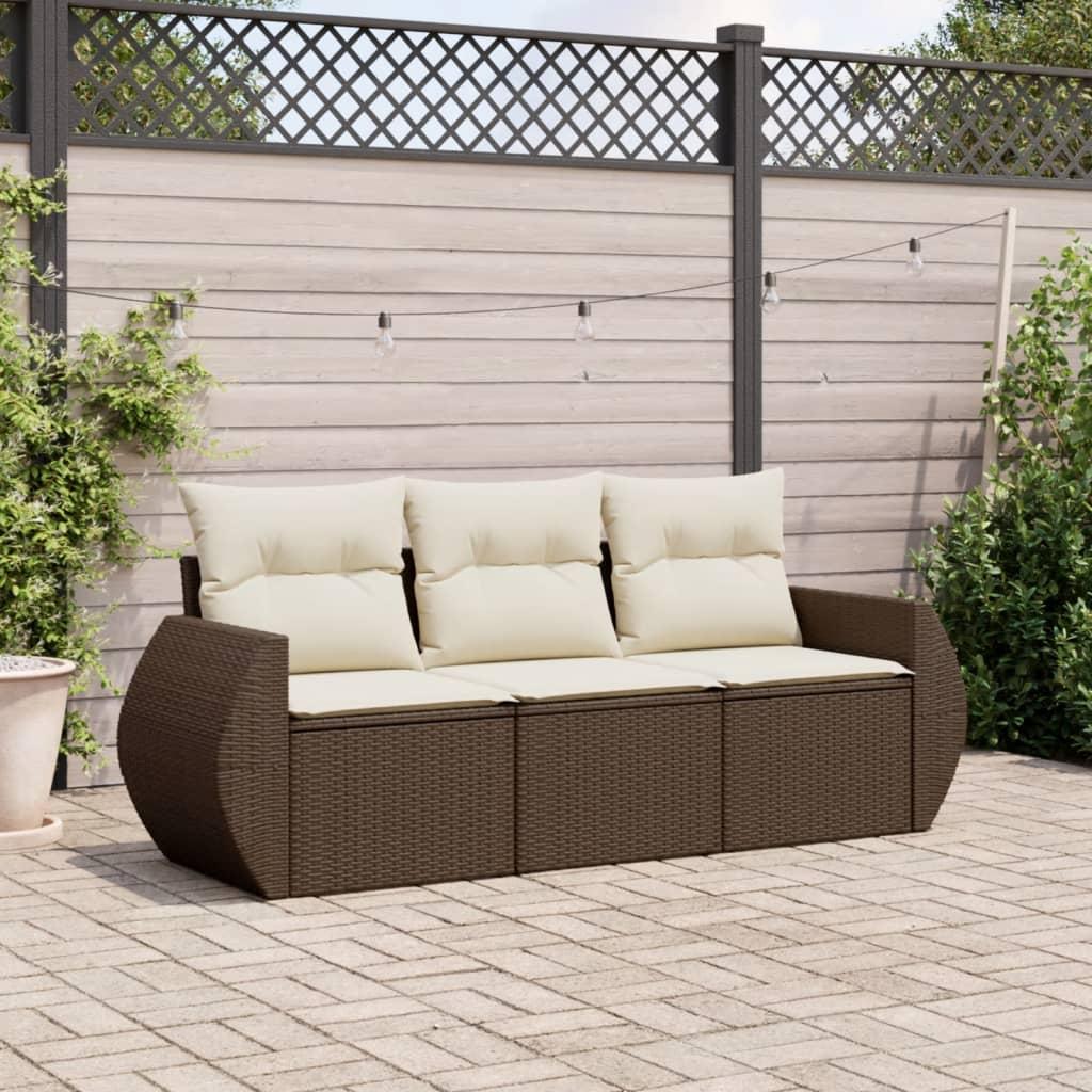Sofasæt til haven 3 dele med hynder polyrattan brun