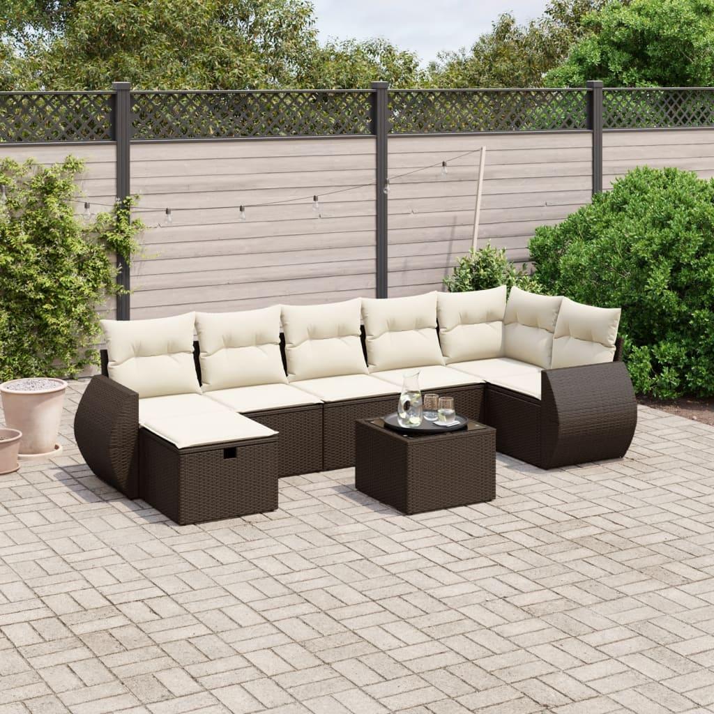 Sofasæt til haven 8 dele med hynder polyrattan brun