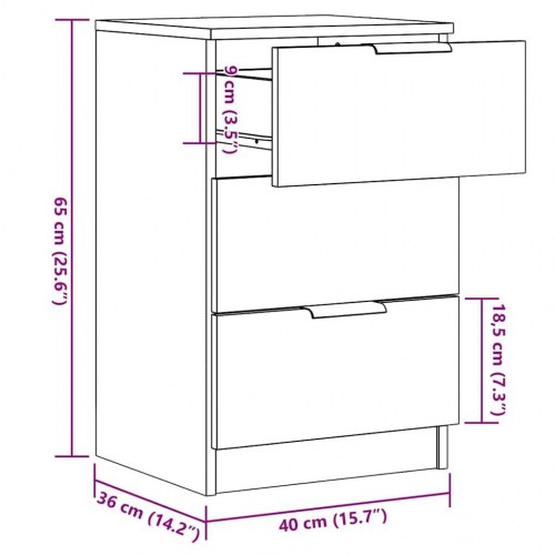Sengeborde 2 stk. med 3 skuffer 40 x 36 x 65 cm - kunsteg
