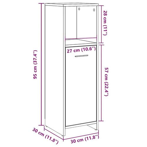 Badeværelsesskab 30x30x95 cm konstrueret træ betongrå