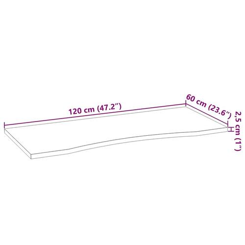 Bordplade ubehandlet 120x60x2,5 cm massivt egetræ rektangulær
