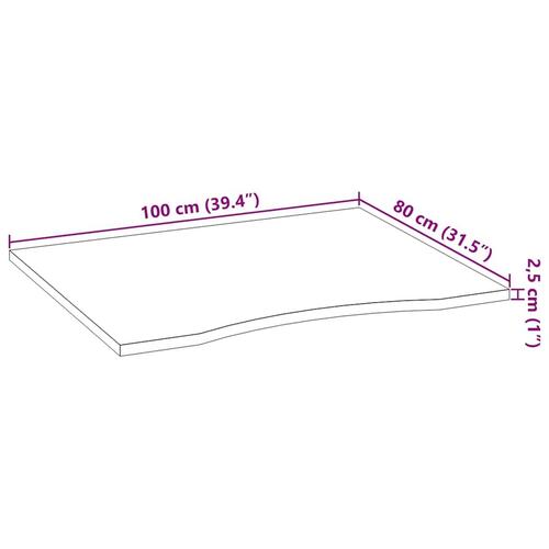 Bordplade ubehandlet 100x80x2,5 cm massivt egetræ rektangulær