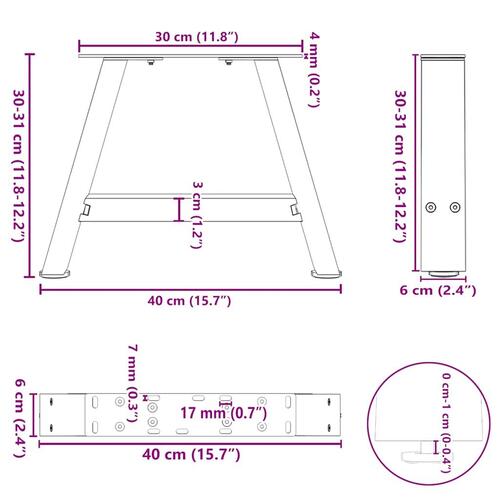 Sofabordben A-formet 2 stk 40x(30-31) cm stål sort