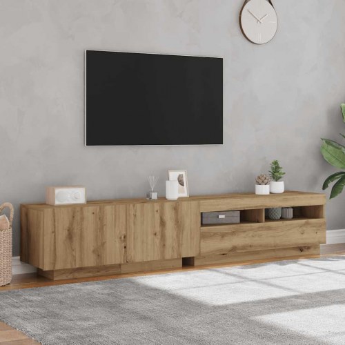Tv-bord med LED-lys - 200×35×40 cm i konstrueret træ, kunsteg
