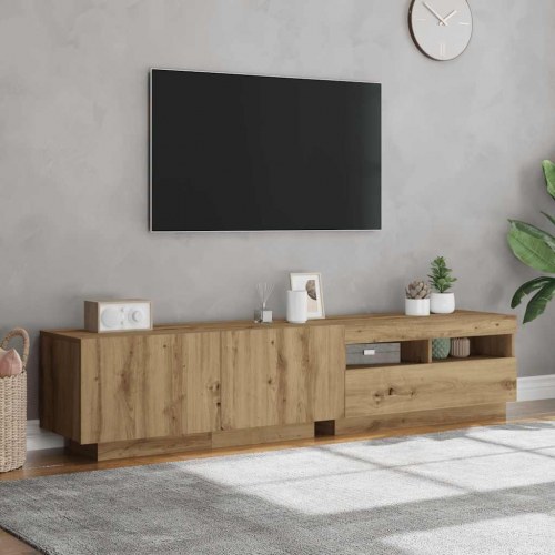 Tv-bord med LED-lys 180×35×40 cm i konstrueret træ - kunsteg
