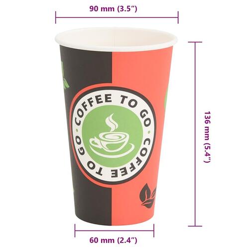 Papirkaffekopper 1000 stk. 16oz 400ml rød og sort