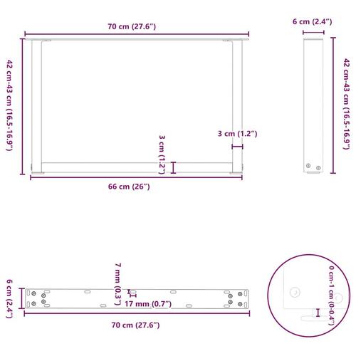 Sofabordben U-formet 2 stk. 70x(42-43) cm stål sort