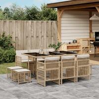 Spisebordssæt til haven 11 dele med hynder polyrattan beige