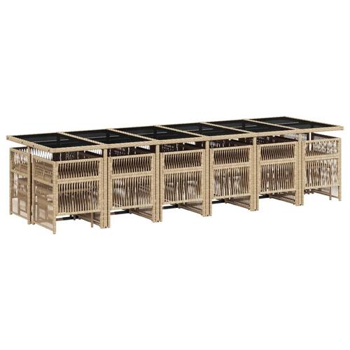 Spisebordssæt til haven 17 dele med hynder polyrattan beige