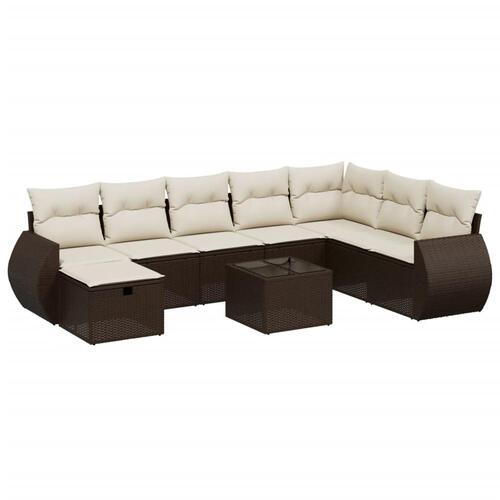 Sofasæt til haven 9 dele med hynder polyrattan brun