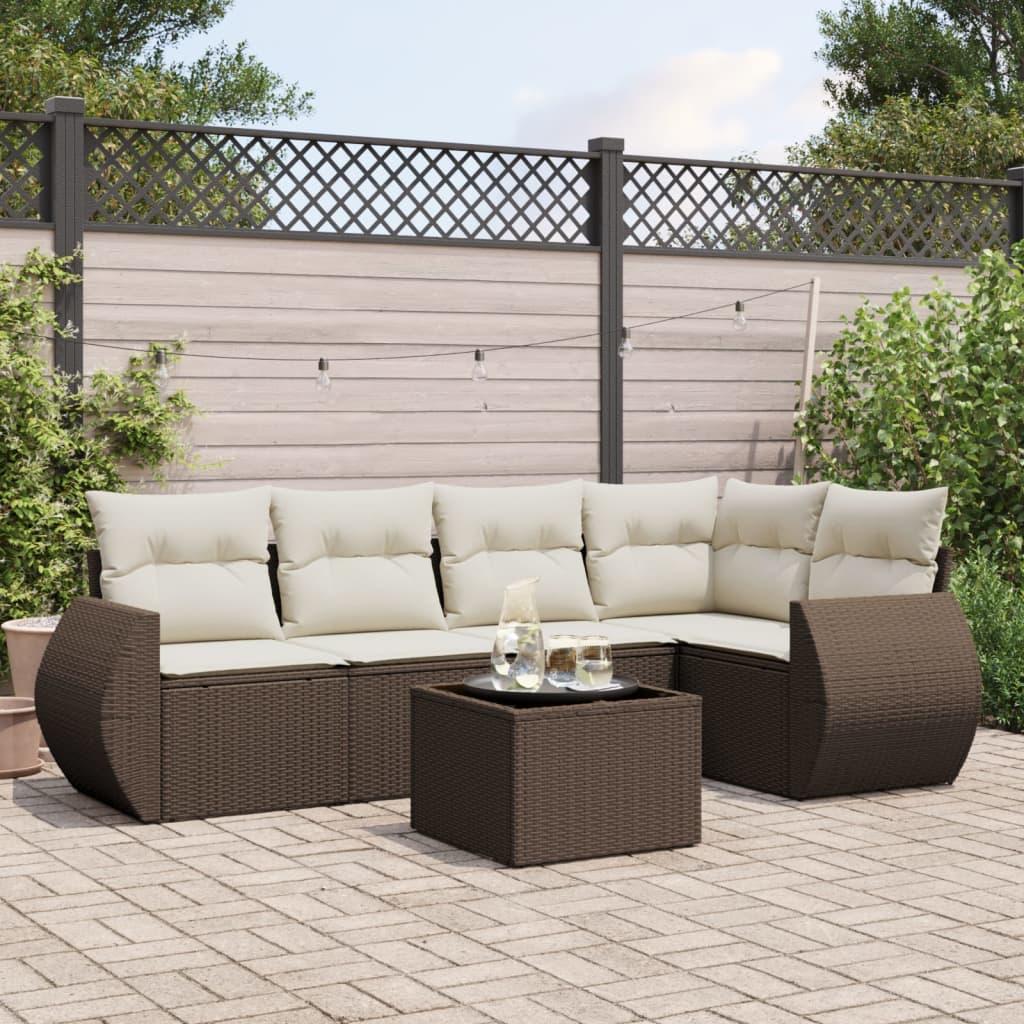 Sofasæt til haven 6 dele med hynder polyrattan brun billede