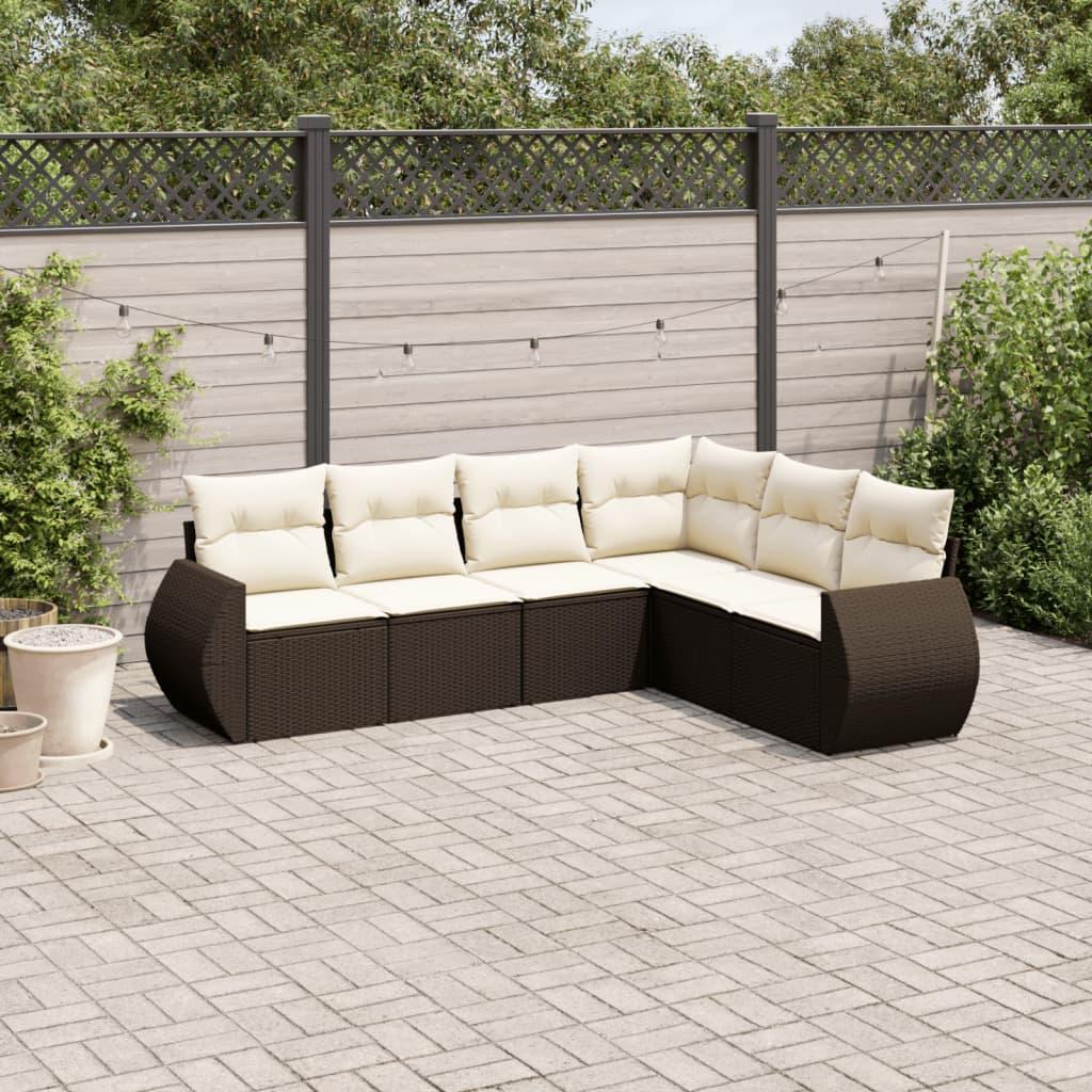 Sofasæt til haven 6 dele med hynder polyrattan brun billede
