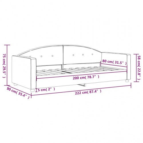 Daybed 80×200 cm i velour - mørkegrå sengeramme/sovesofa