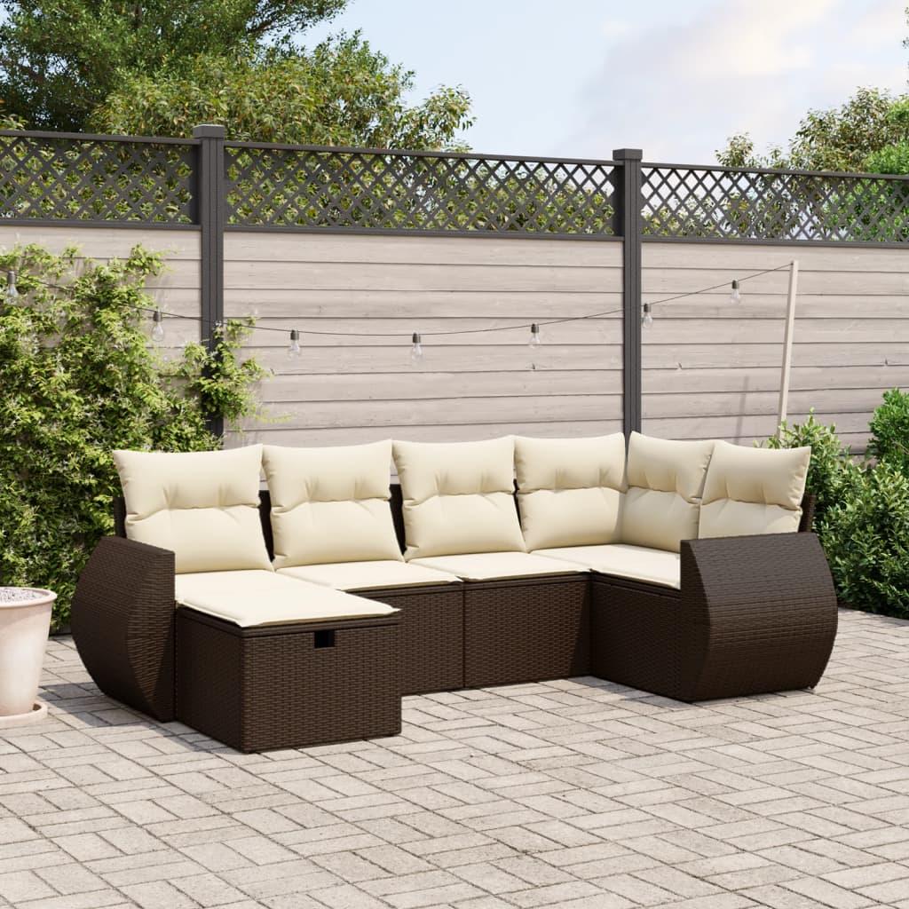 Sofasæt til haven 6 dele med hynder polyrattan brun