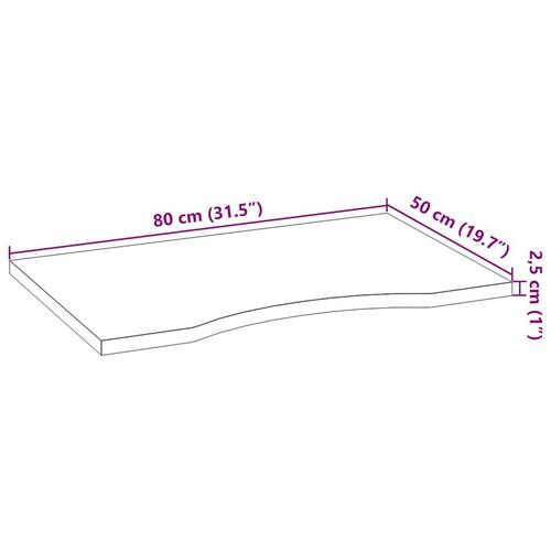 Bordplade ubehandlet 80x50x2,5 cm massivt egetræ rektangulær