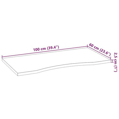 Bordplade ubehandlet 100x60x2,5 cm massivt egetræ rektangulær
