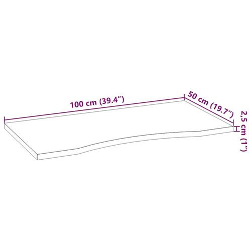 Bordplade 100x50x2,5 cm massivt egetræ rektangulær lysebrun
