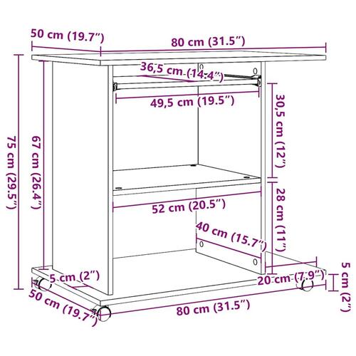 Computerbord 80x50x75 cm spånplade antikt træ