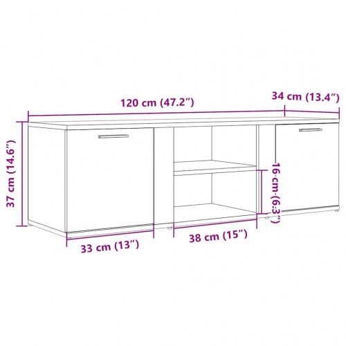 Tv-bord i egetræsfarve - 120 × 34 × 37 cm, konstrueret træ