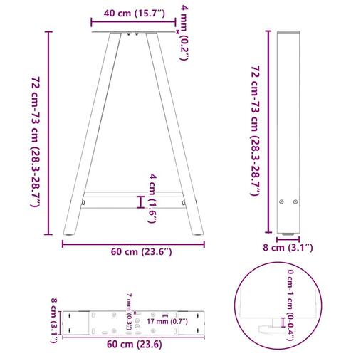 Sofabordben A-formet 2 stk 60x(72-73) cm stål sort