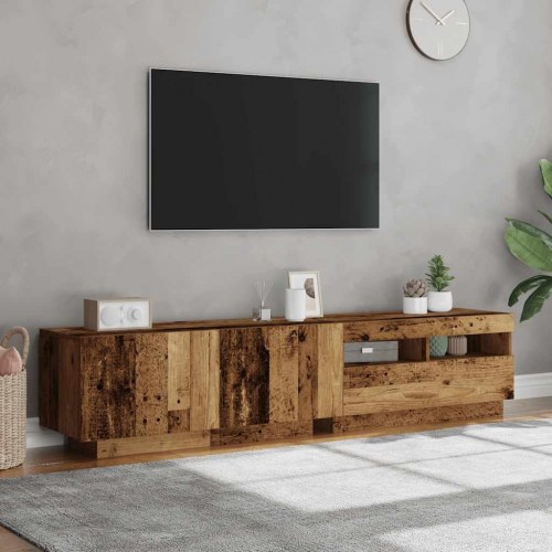 Tv-bord med LED-lys 180×35×40 cm - konstrueret træ, antikt træ
