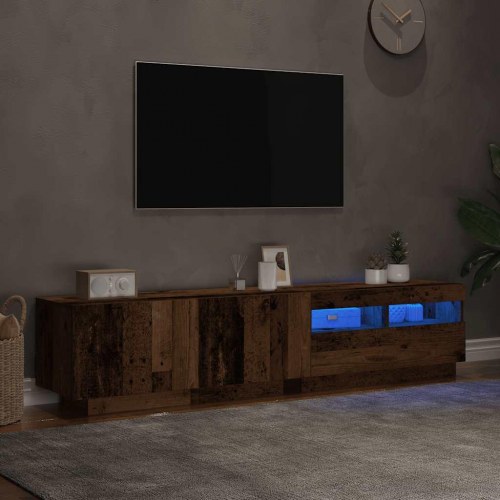 Tv-bord med LED-lys 180×35×40 cm - konstrueret træ, antikt træ