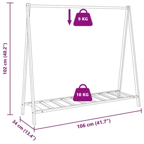 Tøjstativ med hylder 106x34x102 cm bambus