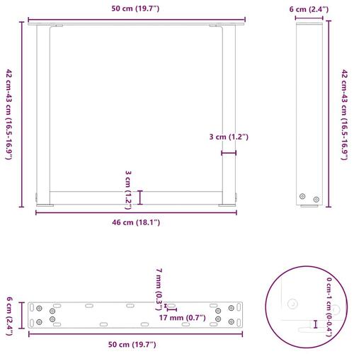 Sofabordben U-formet 2 stk. 50x(42-43) cm stål sort