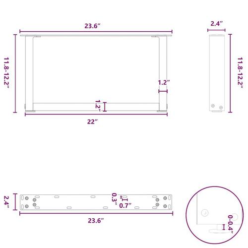 Sofabordben U-formet 2 stk. 60x(30-31) cm stål sort