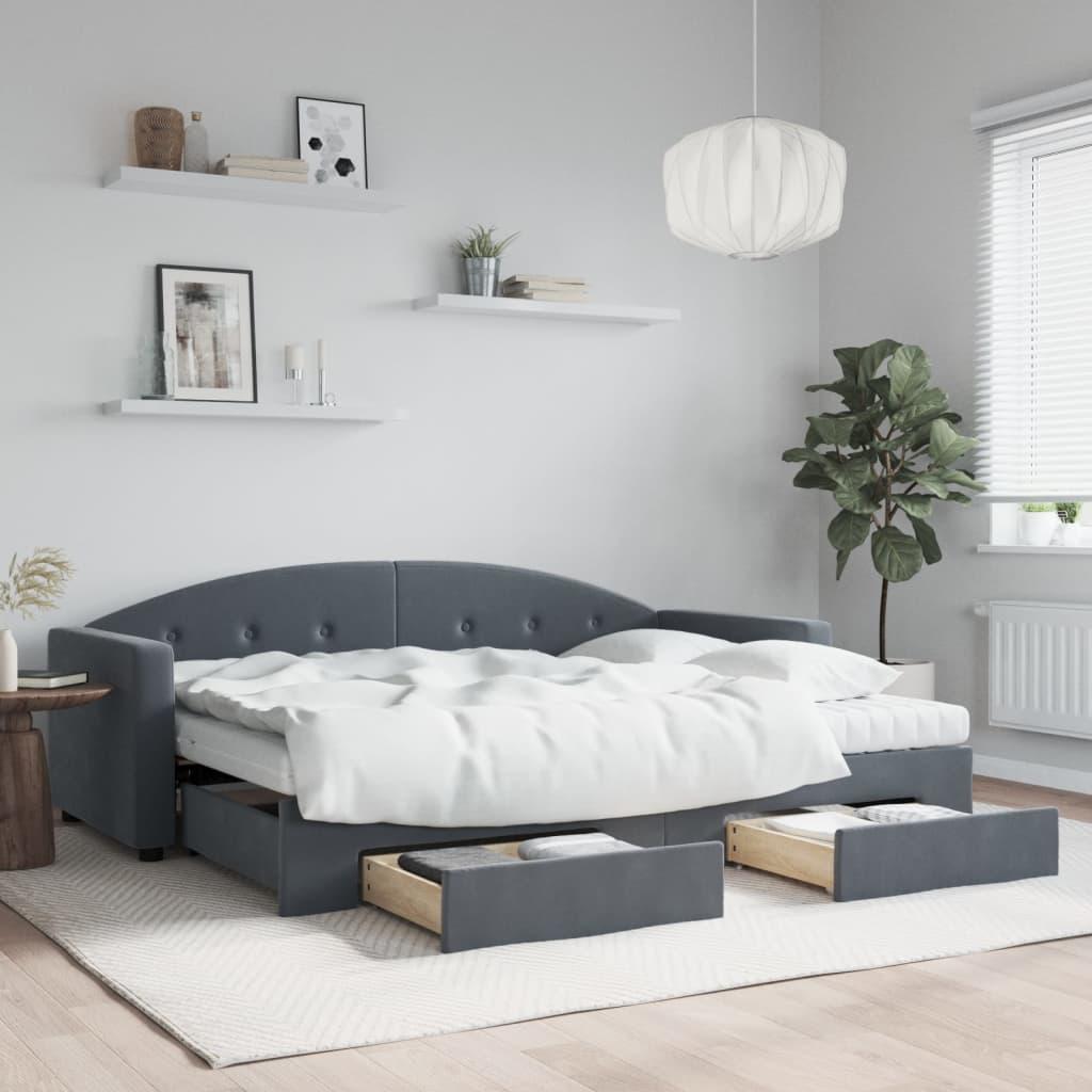 Daybed med udtræk og skuffer 80x200 cm velour mørkegrå billede
