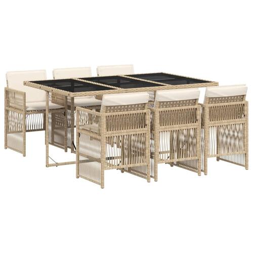 Spisebordssæt til haven 7 dele med hynder polyrattan beige