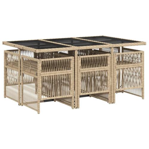 Spisebordssæt til haven 7 dele med hynder polyrattan beige