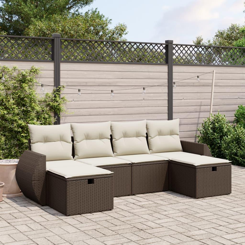 Sofasæt til haven 6 dele med hynder polyrattan brun