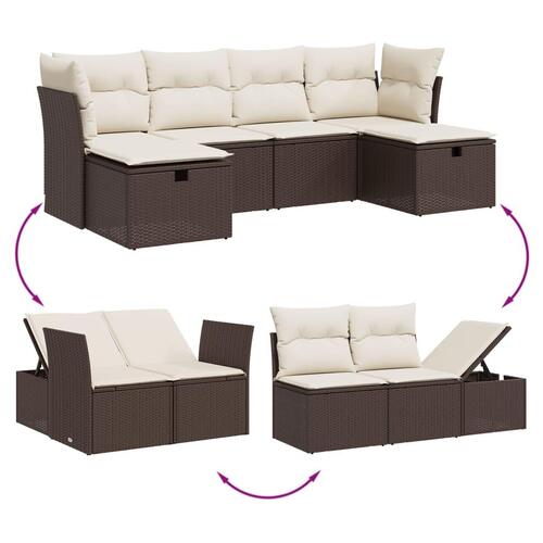 Sofasæt til haven 6 dele med hynder polyrattan brun