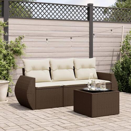 Sofasæt til haven 4 dele med hynder polyrattan brun