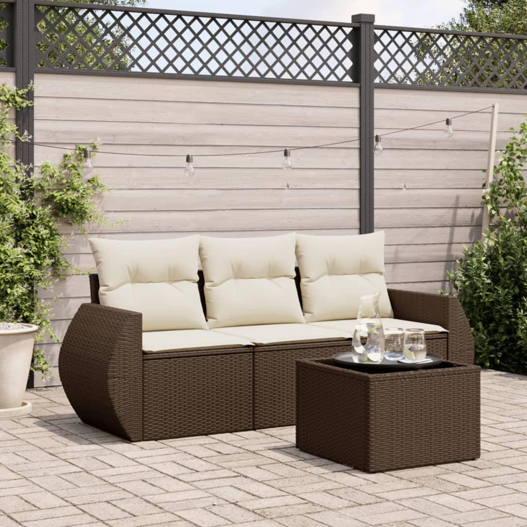 Sofasæt til haven 4 dele med hynder polyrattan brun