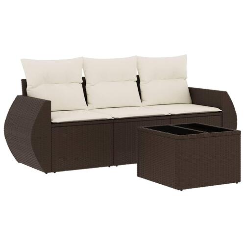 Sofasæt til haven 4 dele med hynder polyrattan brun